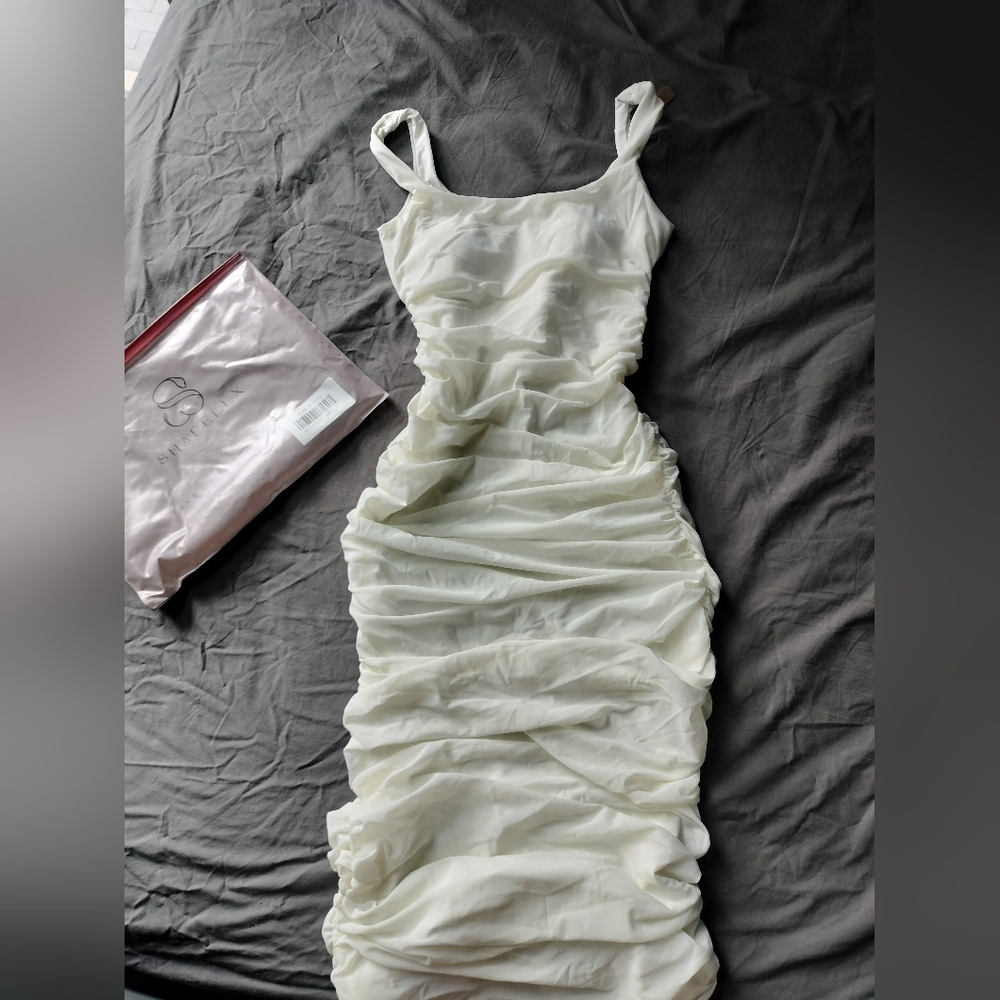 Elegant Compression Mesh White Dress